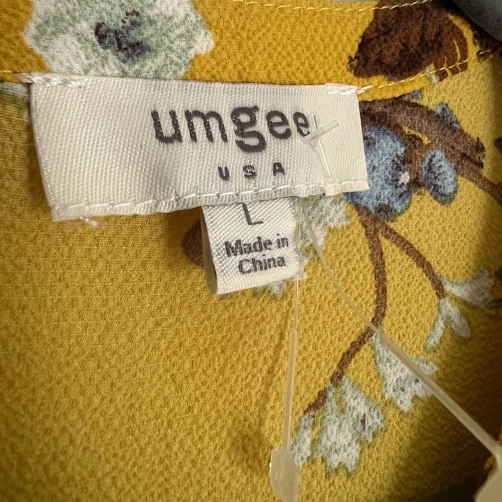 Umgee Women’s Yellow Floral Bell Sleeve Dress Size Large - Picture 5 of 6